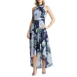 Eliza J Women's Sparkly Floral Print Chiffon High Low Maxi Dress Blue Size 8